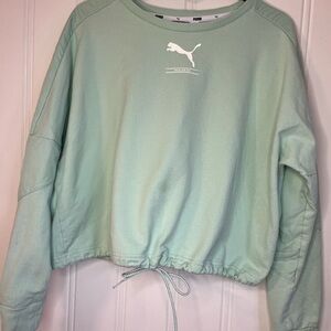 Puma Mint Green Cropped Drawstring Crew Sweatshirt